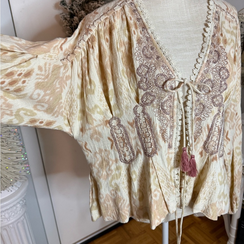 Free People Bomber Jacket in Cream and Pink - Picture 4 of 10
